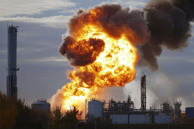 Мощный пожар вспыхнул на НПЗ в США